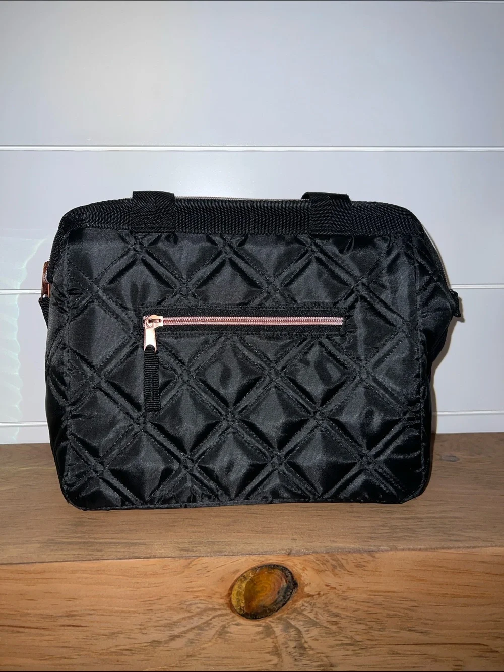 Black Quilted Lunch/Tote Bag with Rose Gold Accent - Picture 1 of 11